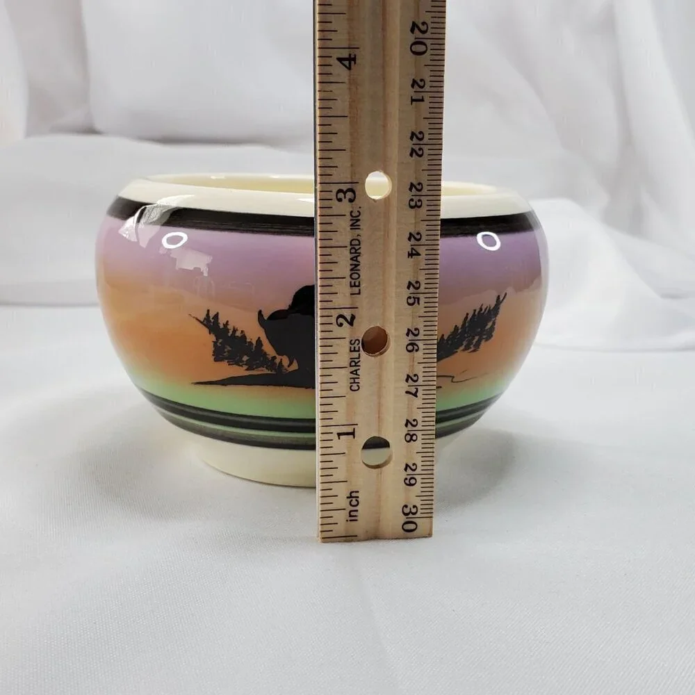 Native American Pottery Bowl Sunset Buffalo By Swift Eagle 4x3